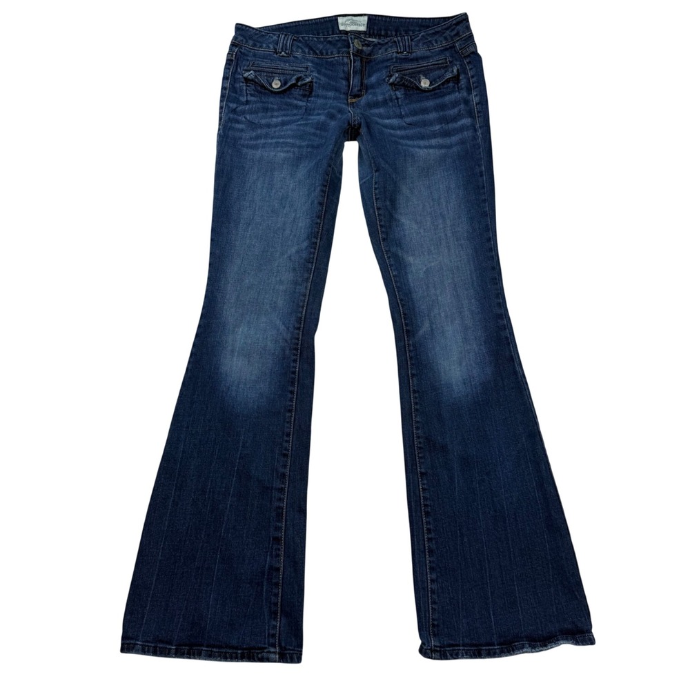 VTG Y2K Aeropostale Hailey Flare Jeans Dark Wash Ultra Low Rise Flap Pocket 5/6